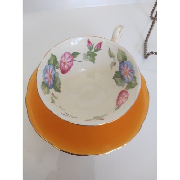 Vintage Aynsley Bone China Widemouth Teacup and Saucer Morning glory 1950's - Picture 7 of 11